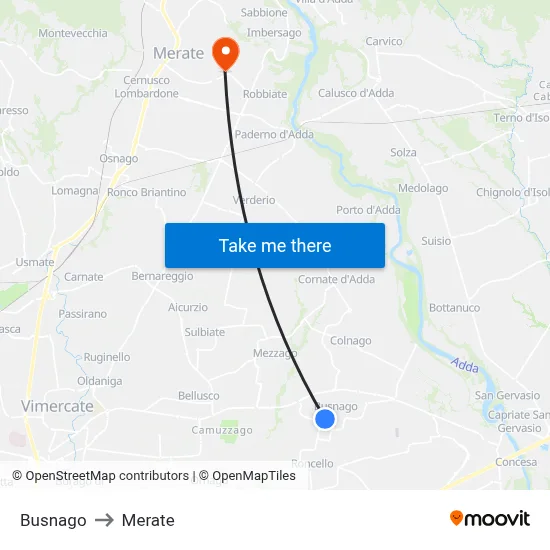 Busnago to Merate map