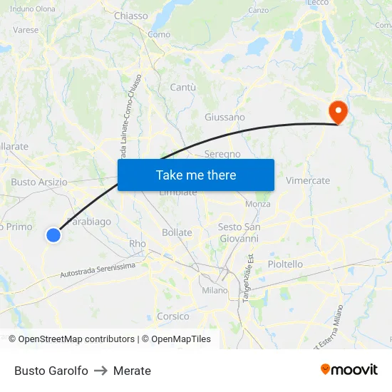 Busto Garolfo to Merate map