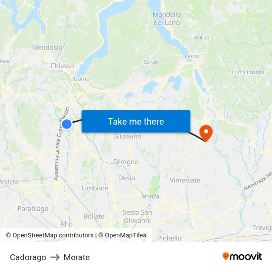 Cadorago to Merate map