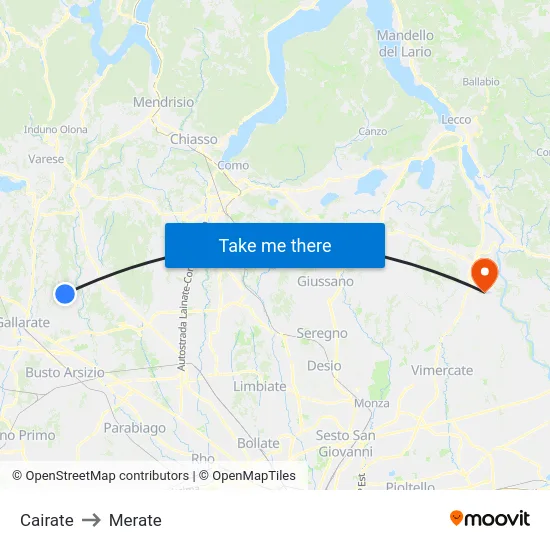 Cairate to Merate map