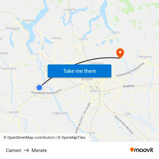 Cameri to Merate map