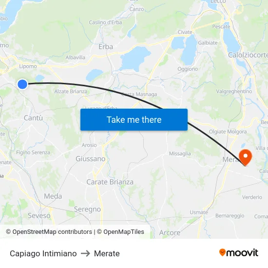 Capiago Intimiano to Merate map