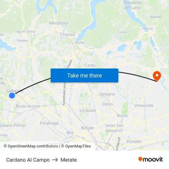 Cardano Al Campo to Merate map