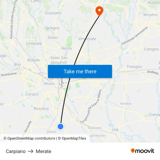 Carpiano to Merate map