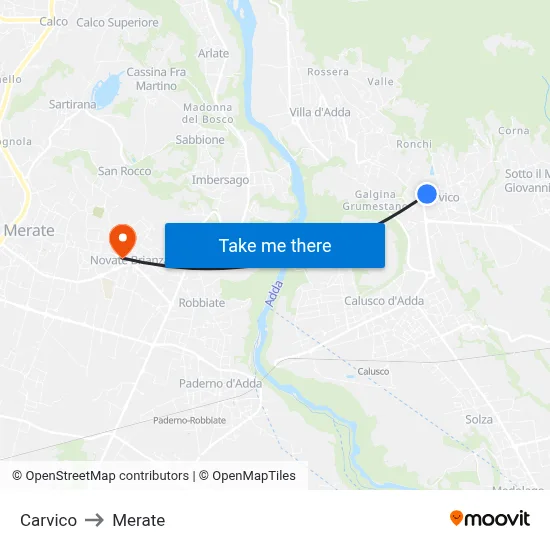 Carvico to Merate map
