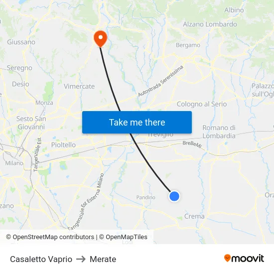Casaletto Vaprio to Merate map