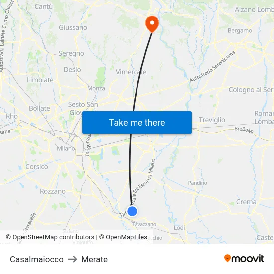 Casalmaiocco to Merate map