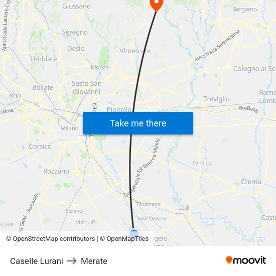Caselle Lurani to Merate map