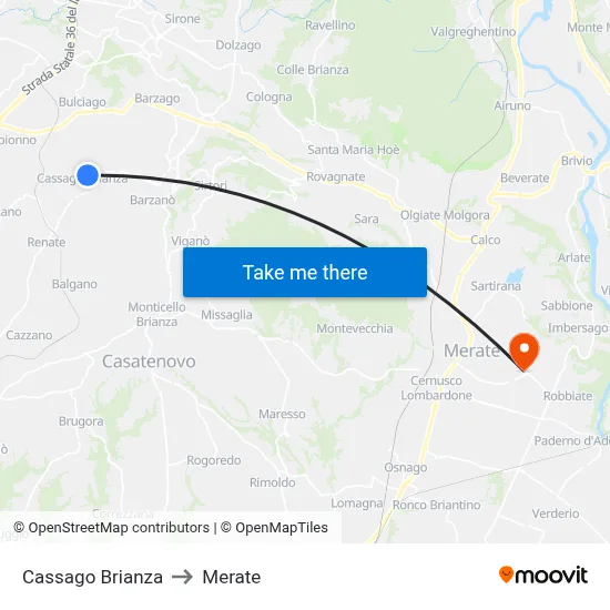 Cassago Brianza to Merate map