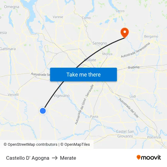 Castello D' Agogna to Merate map