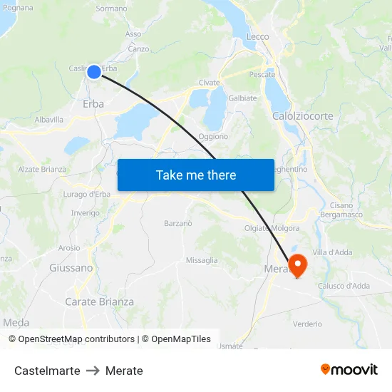 Castelmarte to Merate map