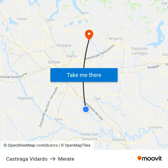 Castiraga Vidardo to Merate map