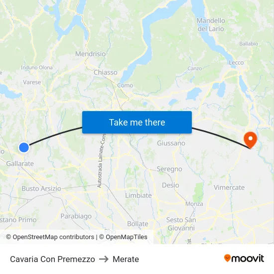 Cavaria Con Premezzo to Merate map