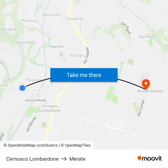 Cernusco Lombardone to Merate map