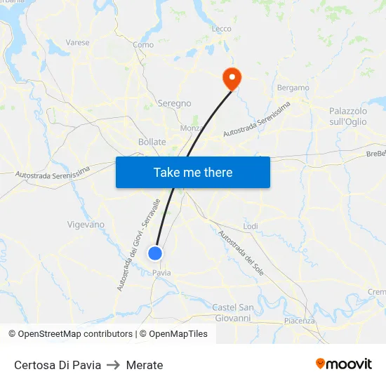 Certosa Di Pavia to Merate map