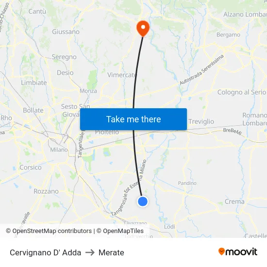 Cervignano d'Adda to Merate map