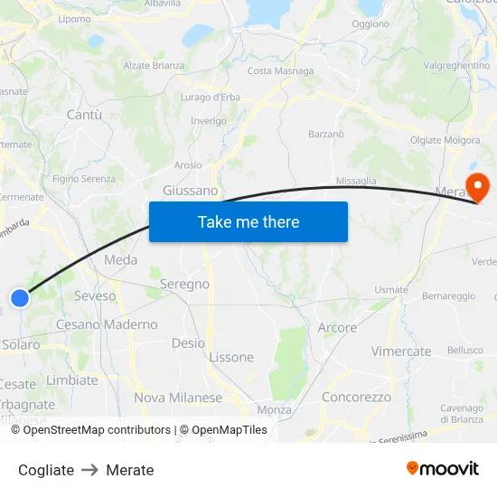 Cogliate to Merate map