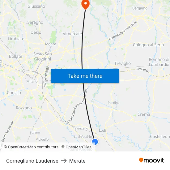 Cornegliano Laudense to Merate map