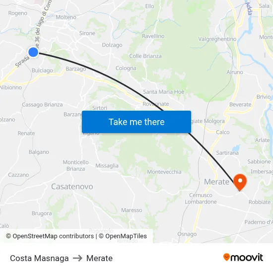 Costa Masnaga to Merate map