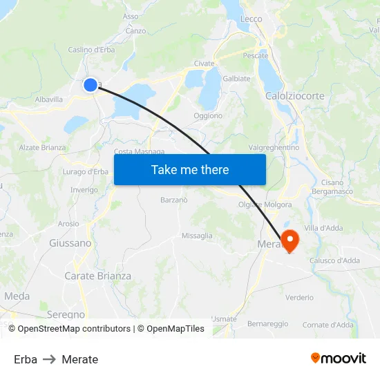 Erba to Merate map