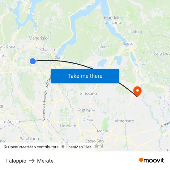 Faloppio to Merate map