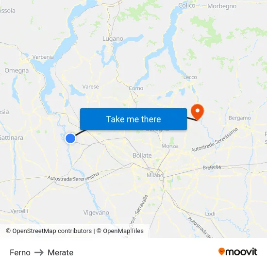 Ferno to Merate map