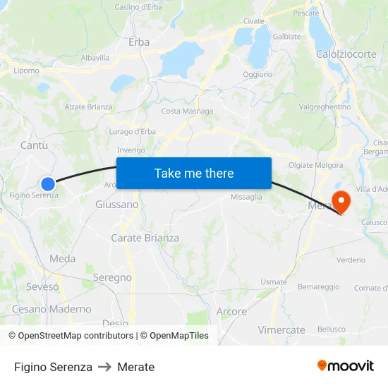 Figino Serenza to Merate map