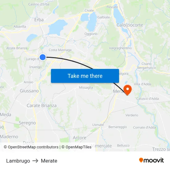 Lambrugo to Merate map