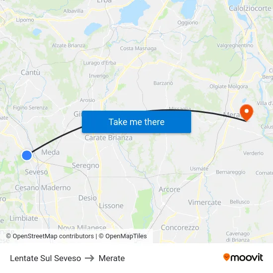 Lentate Sul Seveso to Merate map