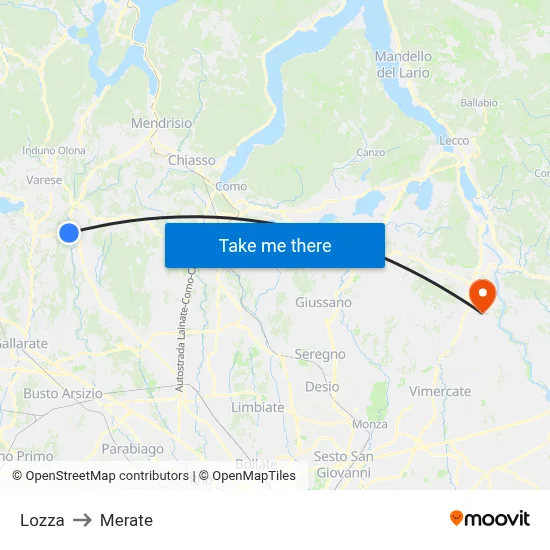 Lozza to Merate map