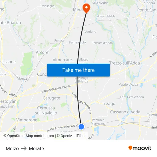 Melzo to Merate map