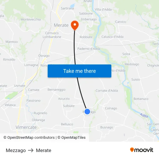 Mezzago to Merate map