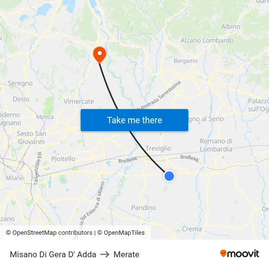 Misano di Gera d'Adda to Merate map