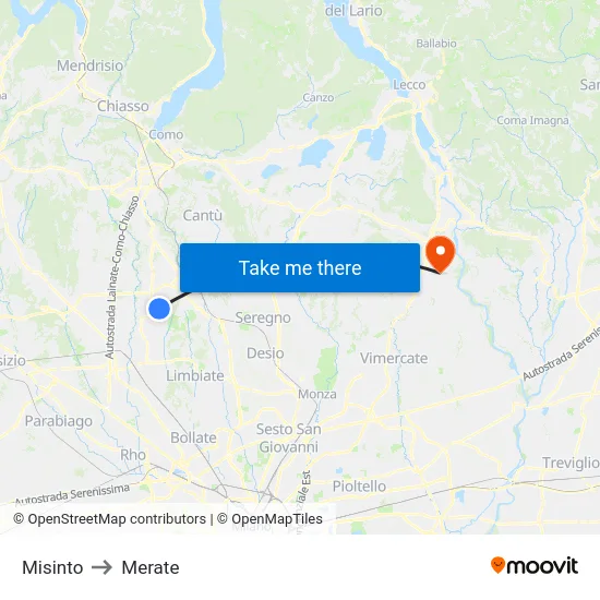 Misinto to Merate map