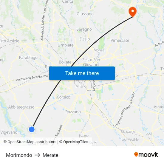 Morimondo to Merate map