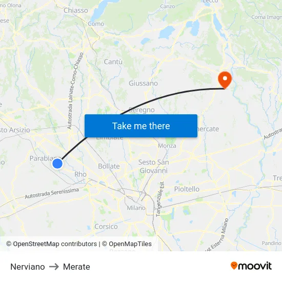 Nerviano to Merate map