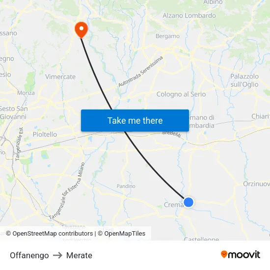 Offanengo to Merate map