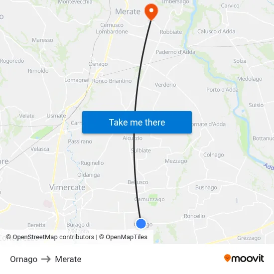 Ornago to Merate map