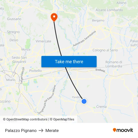 Palazzo Pignano to Merate map