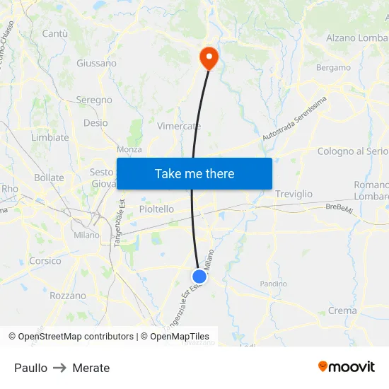 Paullo to Merate map