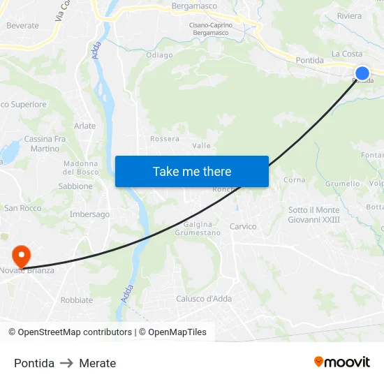 Pontida to Merate map