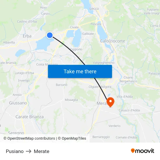 Pusiano to Merate map