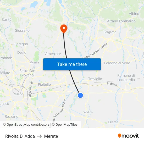 Rivolta D' Adda to Merate map
