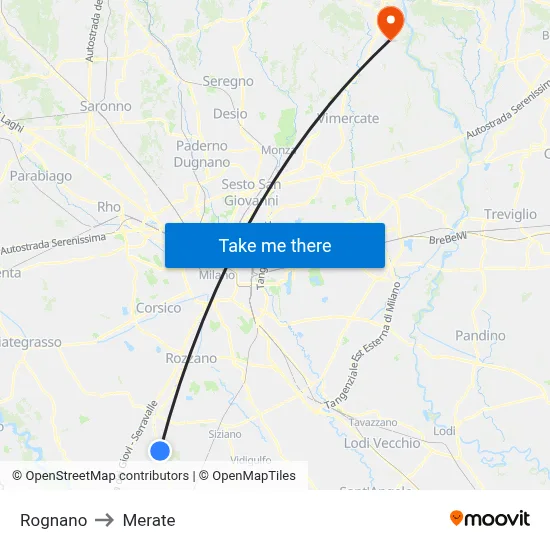 Rognano to Merate map