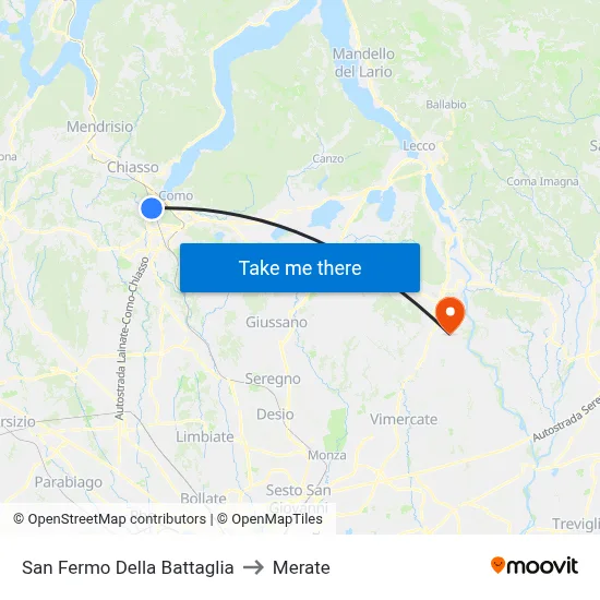 San Fermo Della Battaglia to Merate map