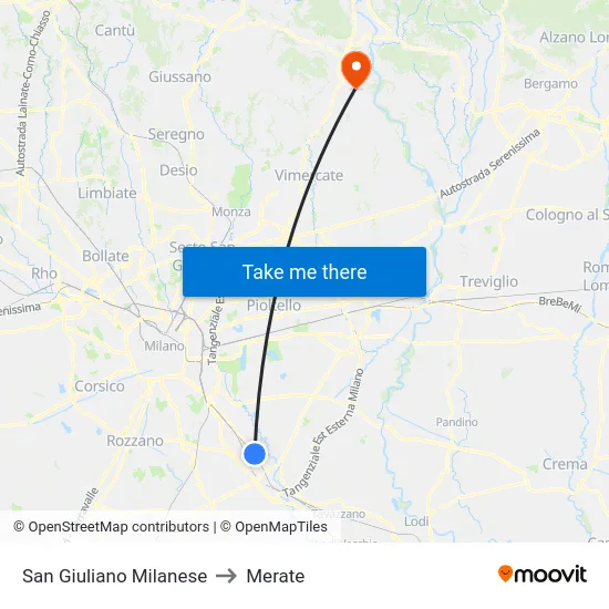 San Giuliano Milanese to Merate map