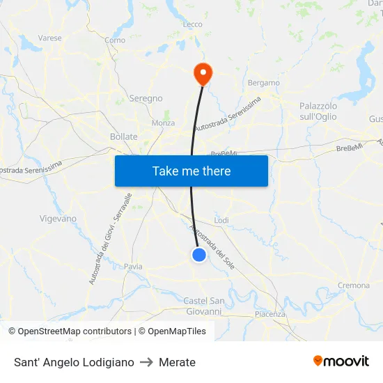 Sant' Angelo Lodigiano to Merate map