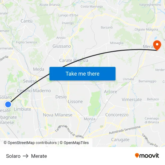 Solaro to Merate map