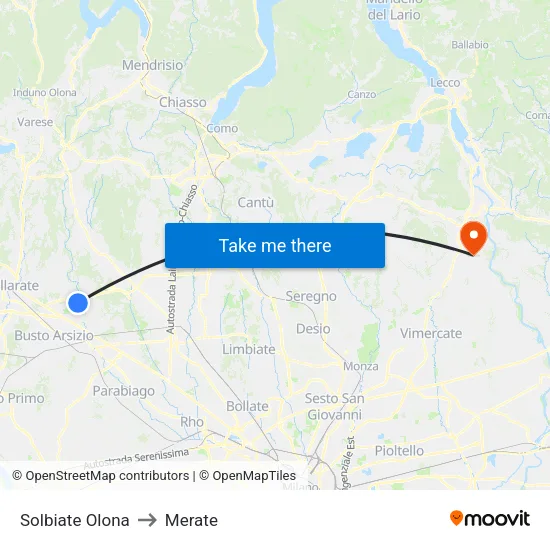 Solbiate Olona to Merate map