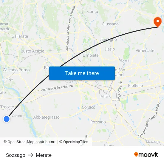 Sozzago to Merate map